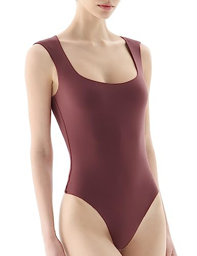 PUMIEY Square Neck Bodysuit for women Sleeveless Body Suits Women Clothing Summer Tops, Marsala Medium | Amazon (US)