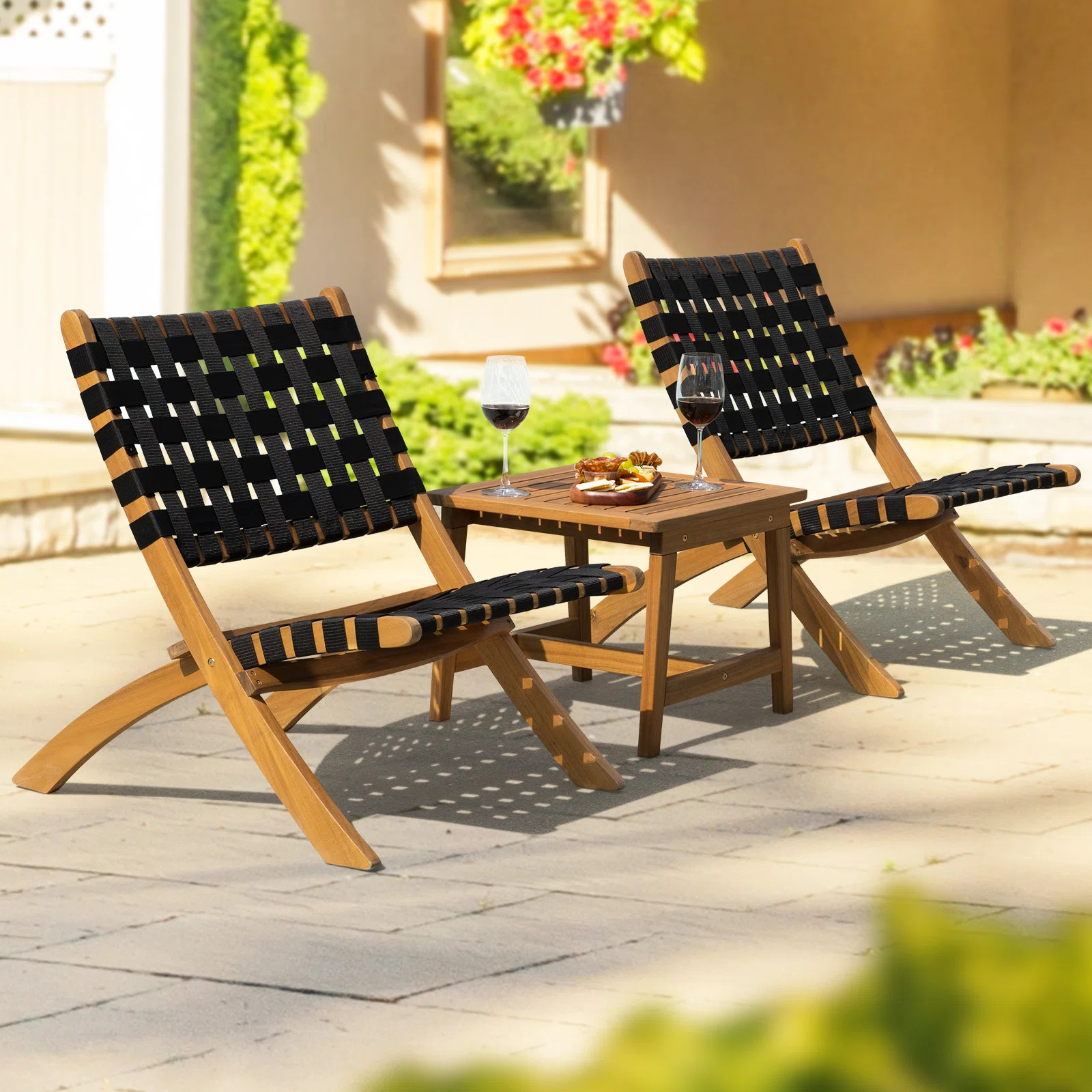 August Grove® Cassandry Square 2 - Solid Wood Rope Foldable Reclining Bistro Set | Wayfair | Wayfair North America