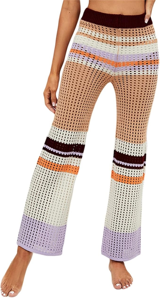 Opperiaya Women Crochet Cover Up Swim Pants See Through High Waist Knitted Hollow Out Fishnet Swi... | Amazon (US)