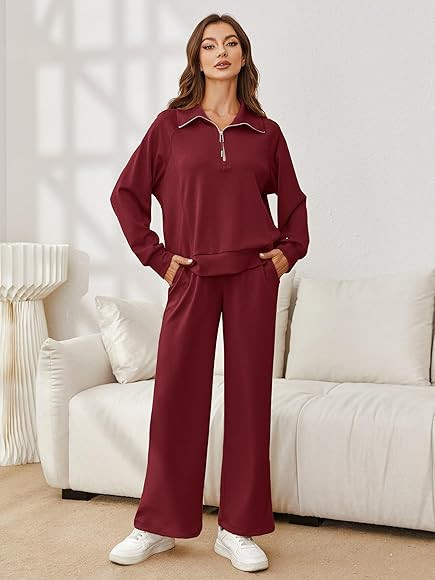 Glamaker Womens 2 Piece Outfits Sweatsuit Set Oversized Half Zip Sweatshirt Wide Leg Sweatpants L... | Amazon (US)