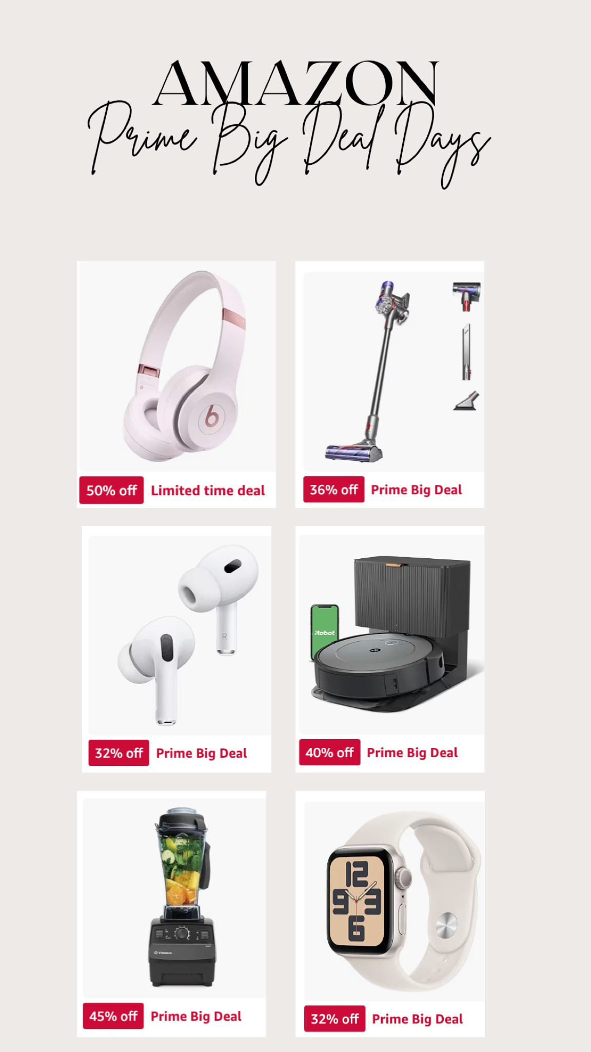 One of the biggest Amazon sales is here - Prime Big Deal Days✨
Beats Solo 4 wireless headphones, Dyson v8 Vacuum, Apple AirPods, iRobot, Vitamix blender, Apple Watch 

#ad #amazonfashion #amazonfinds #founditonamazon #fallfashion #amazonmademebuyit


#LTKxPrimeDay