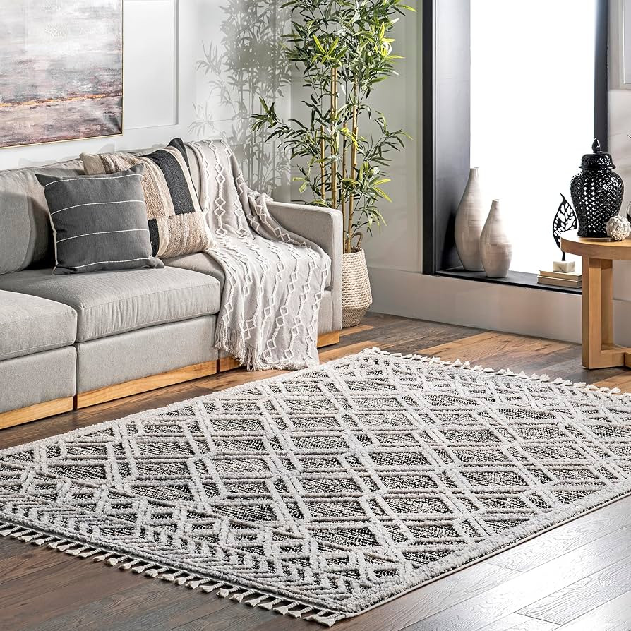 nuLOOM 10x14 Ansley Moroccan Tassel Area Rug, Grey, High-Low Textured Bohemian Design, Plush High... | Amazon (US)