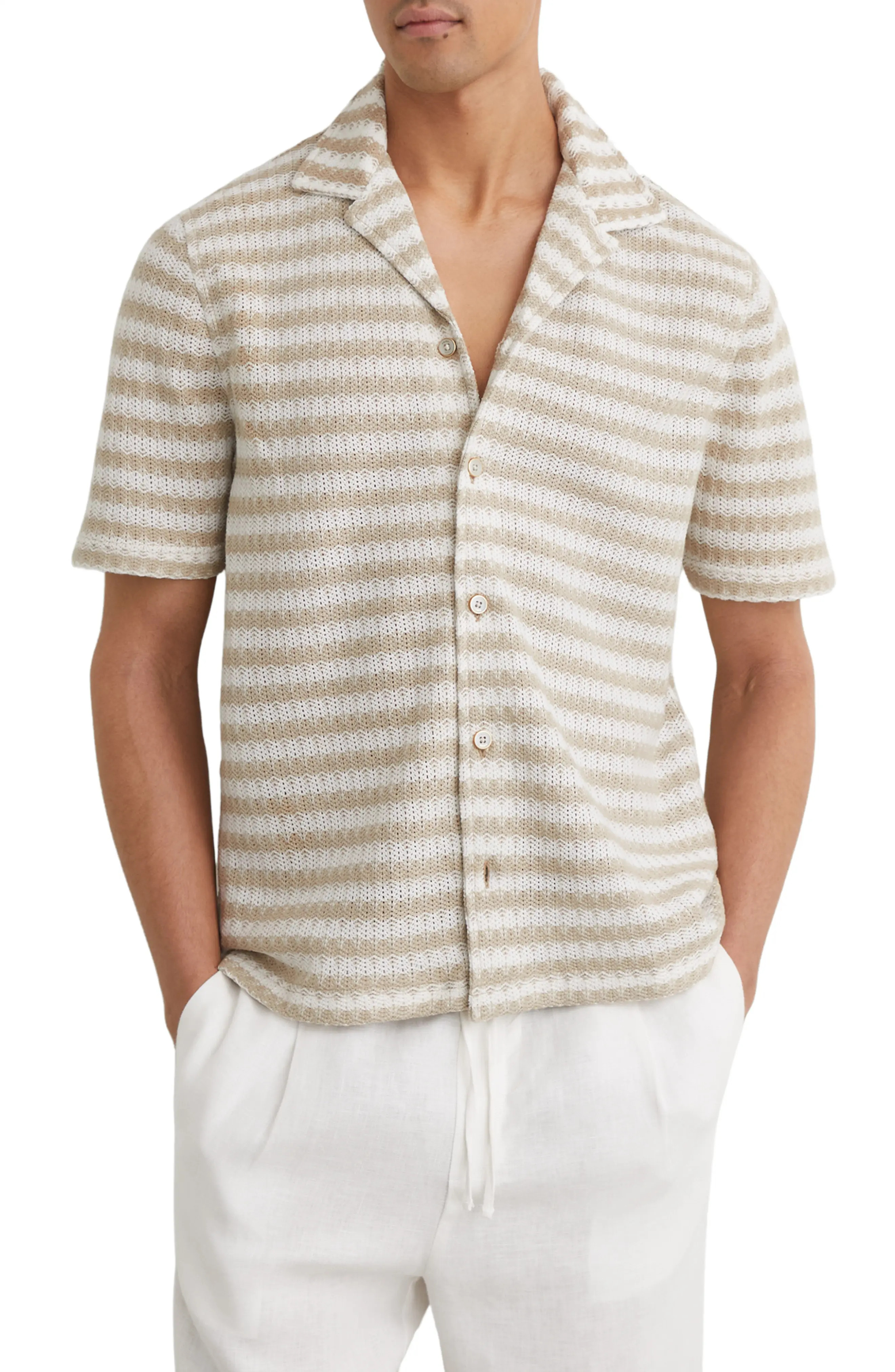 Reiss Island Striped Knit Button-Up Shirt (Men) | Nordstrom | Nordstrom