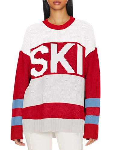 Saodimallsu Womens Color Block Oversized Sweater Ski Print Fall Trendy Crew Neck Long Sleeve Pull... | Amazon (US)