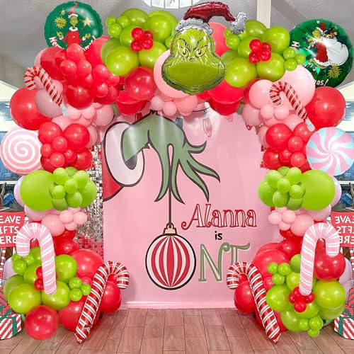 Pink Christmas Balloon Garland Arch Kit, Xmas Pink Green Balloon Arch with Candy Mylar Balloons for Kids Christmas Party, Grinchmas Party, Christmas Birthday Decorations, New Year Decor | Amazon (US)