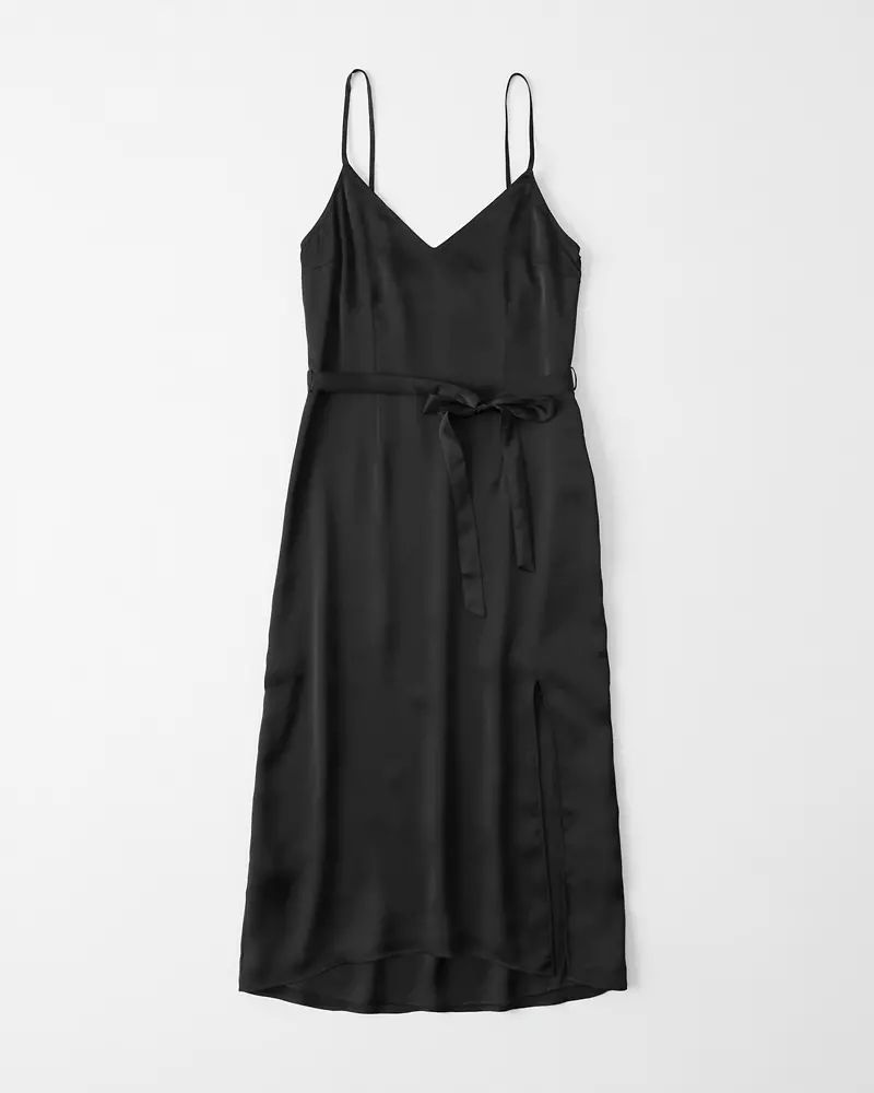 Satin Belted Midi Dress | Abercrombie & Fitch US & UK