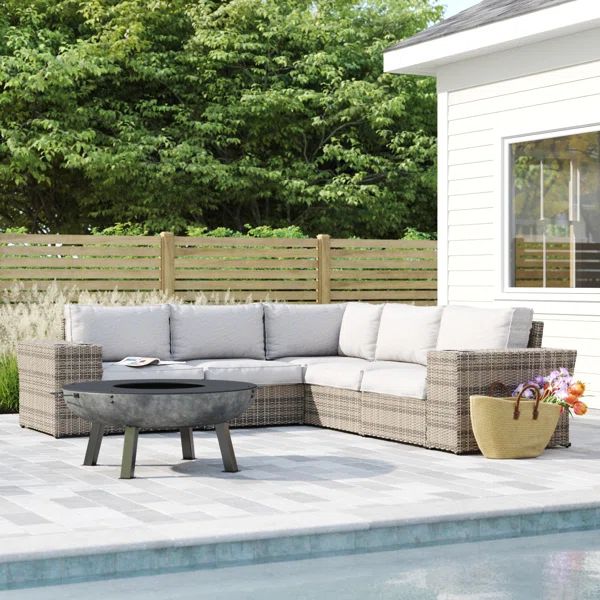 Buckworth 102'' Wide Outdoor Wicker Symmetrical Patio Sectional with Cushions | Wayfair North America