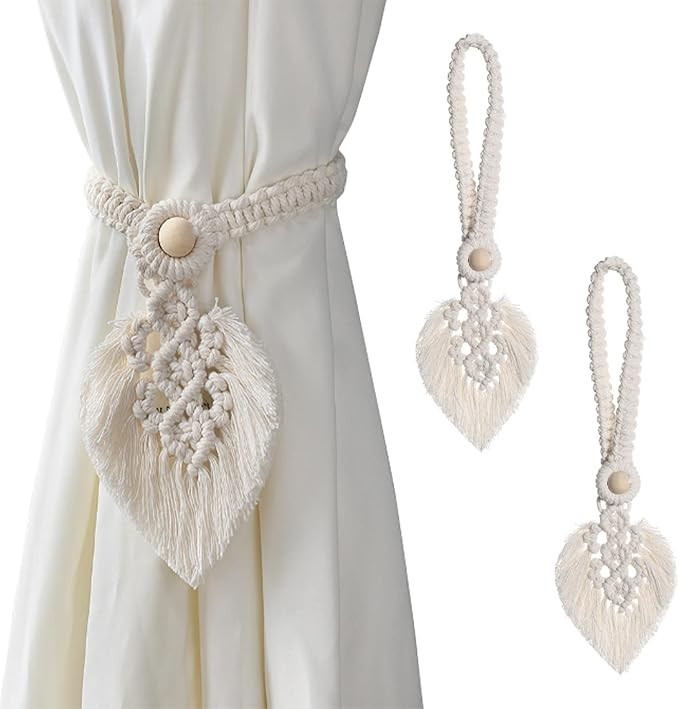 Morobor Curtain Tiebacks, 2pcs Cream-Colored Bohemian Home Decoration Drapery Holdback Farmhouse ... | Amazon (US)