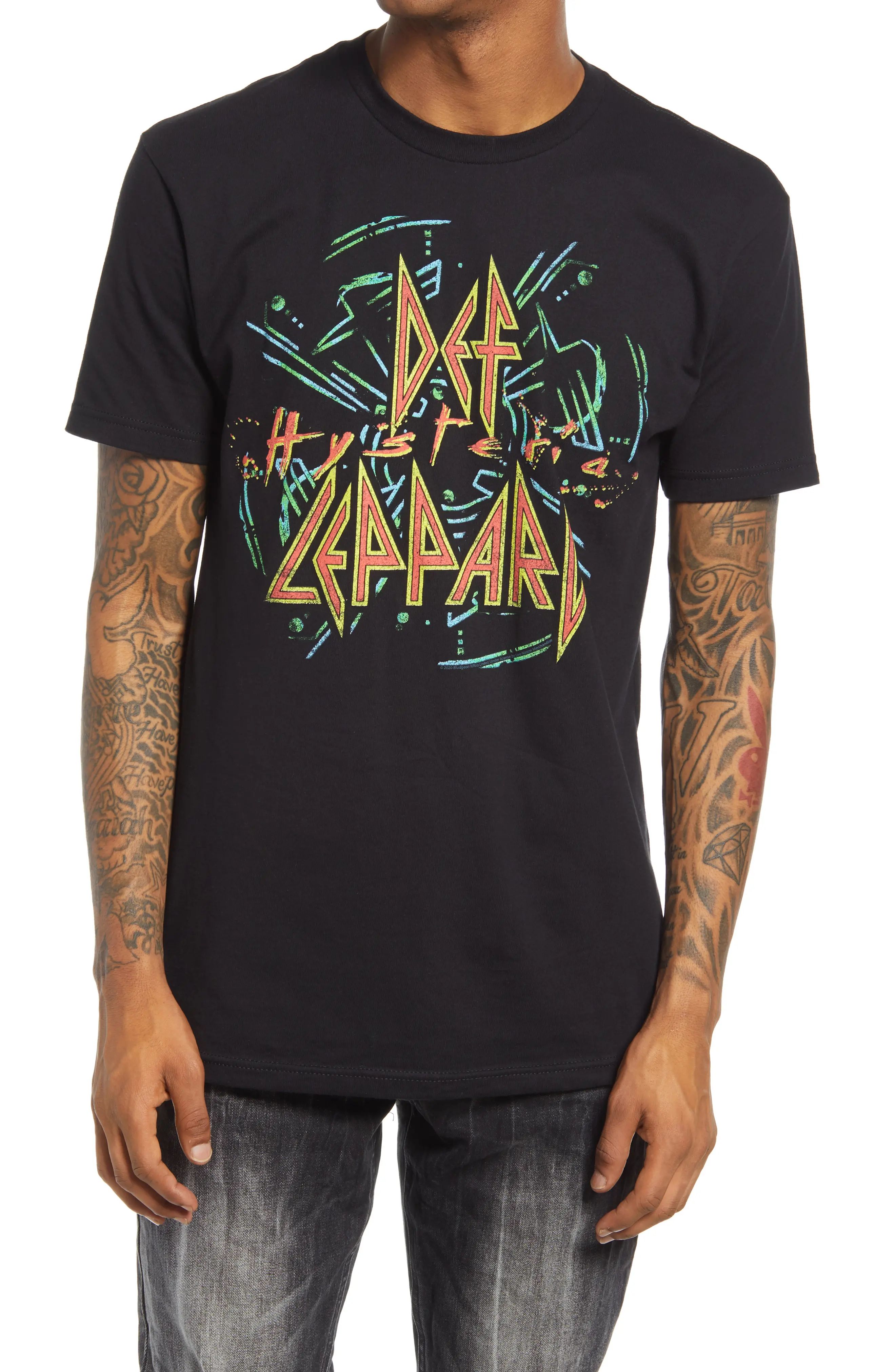 Men's Live Nation Graphic Tees Def Leppard Neon Hysteria Men's Graphic Tee, Size Medium - Black | Nordstrom