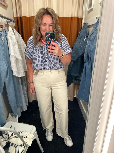 Popped into Madewell today and did a little Tryon. These jeans were a favorite. They’re in ecru color and an easy wide leg width. Raw hem so you can cut to the length that you want. Small size, a 31, fit great.

I loved this satin puff sleeve blouse. I’m definitely ordering it so I can get the 20% off. Click that coupon below! 

#LTKxMadewell #LTKSaleAlert #LTKMidsize