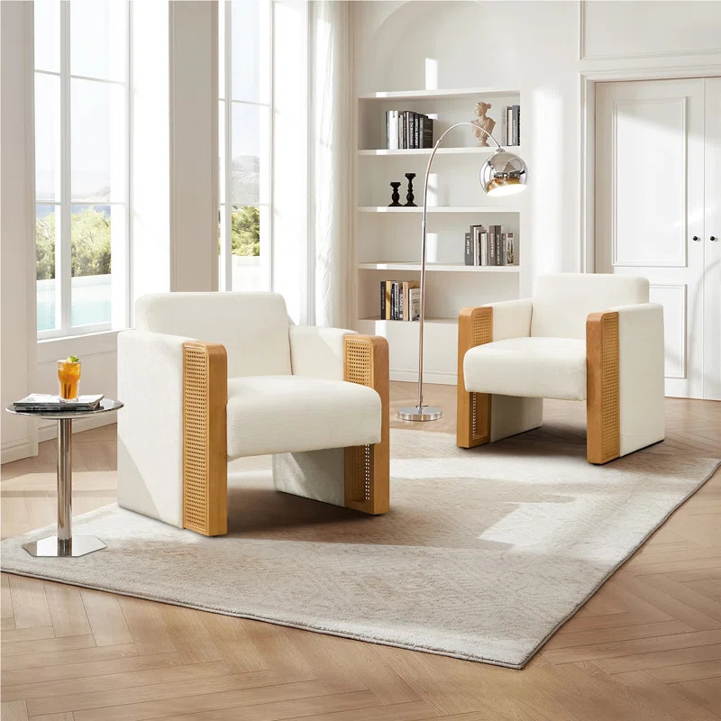 Barraclough 30.7'' Wide Modern Upholstered Rattan Accent Armchair | Wayfair North America