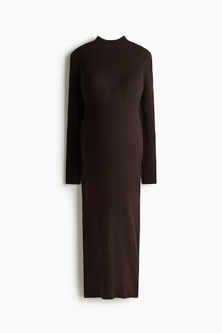 H & M - MAMA Rib-Knit Mock Turtleneck Dress - Brown | H&M (US + CA)