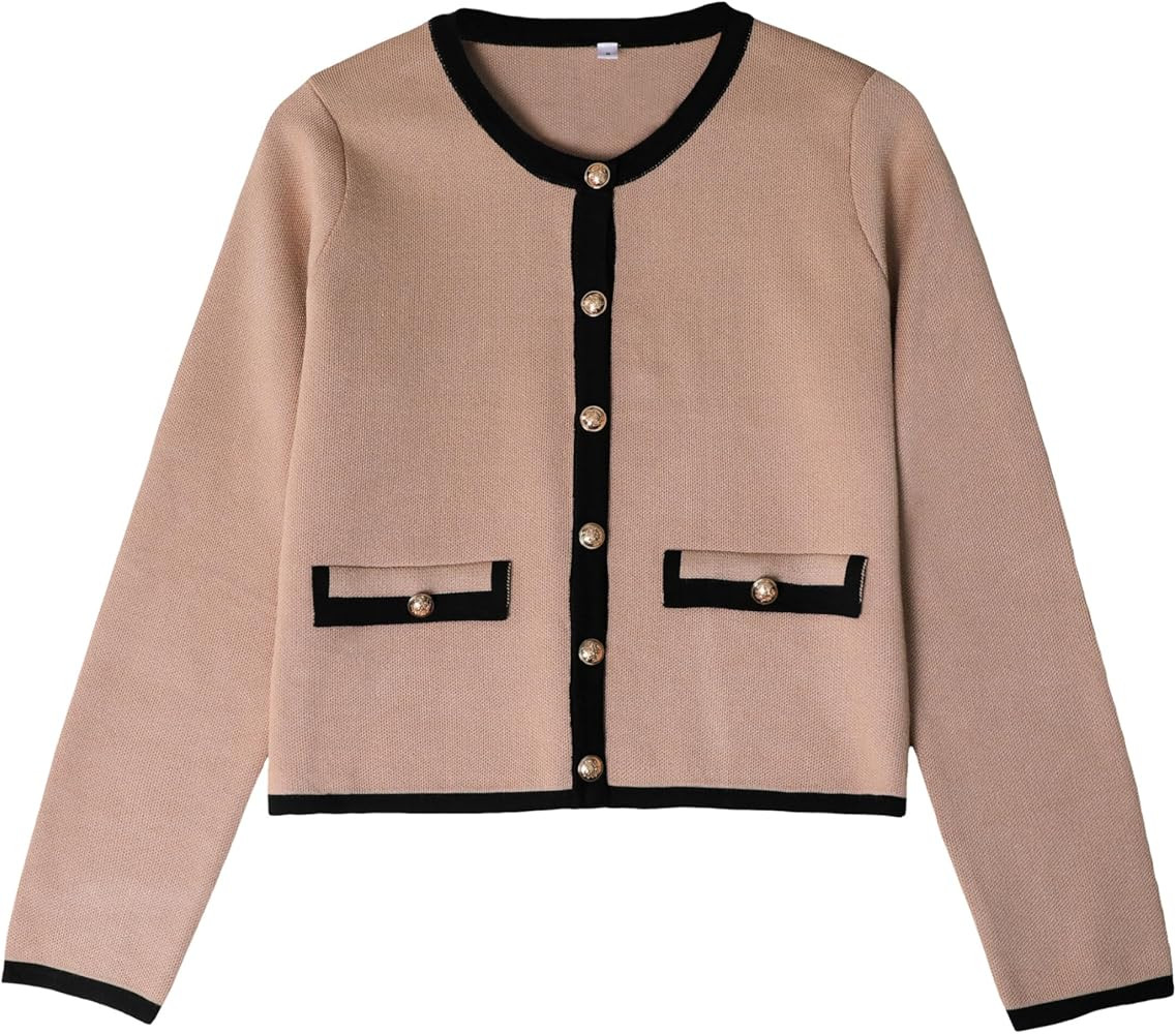 Xiaoxuemeng Womens Cardigan Sweaters Cropped Striped Button Down Knit Jackets Open Front Trendy L... | Amazon (US)