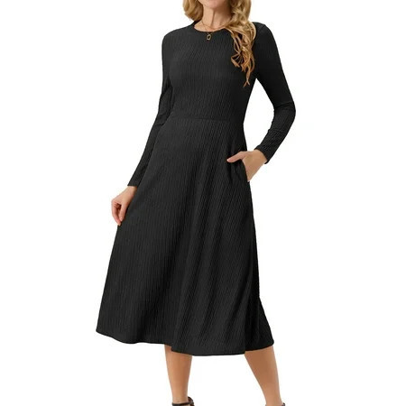 DARING DIVA Long Sleeve Crew Neck Knit A-Line Midi Dress M Black | Walmart (US)