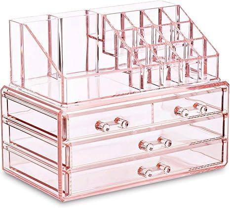 Ikee Design Pink Jewelry & Cosmetic Storage Display Boxes Two Pieces Set, Pink Cosmetic Jewelry O... | Amazon (US)