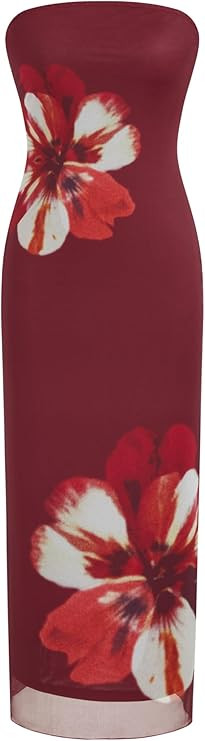 CIDER Women's Strapless Floral Maxi Dress Tube Bodycon Dresses Holiday Party Dress Summer Dresses... | Amazon (US)