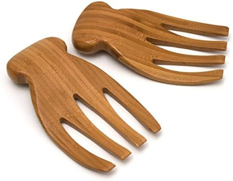 Lipper International Bamboo Wood Salad Hands With Knob Handles, 4" x 7.5" x 1.75", One Pair | Amazon (US)