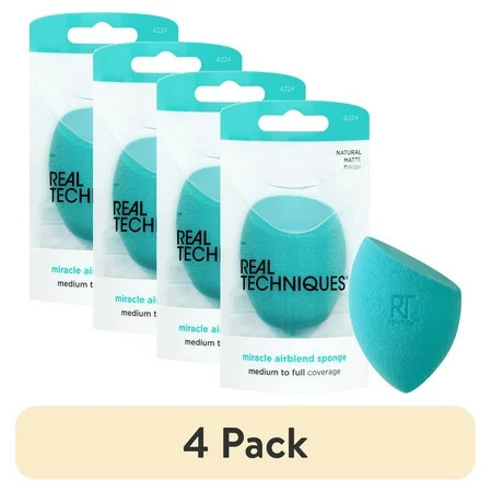 (4 pack) Real Techniques Miracle Airblend Sponge Makeup Blending Sponge for Liquids & Creams Blue 1 Count | Walmart (US)