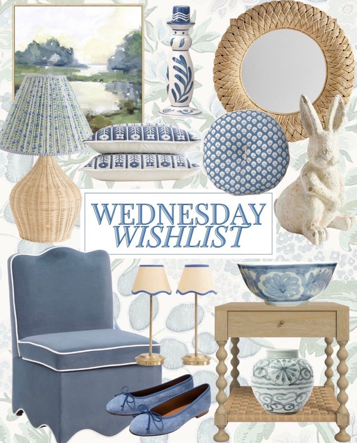 Wednesday Wishlist

Home decor spring home Easter bunny Lillian August scalloped chair rattan lamp artwork grandmillennial cottagecore southern home style 

#LTKSeasonal #LTKHome