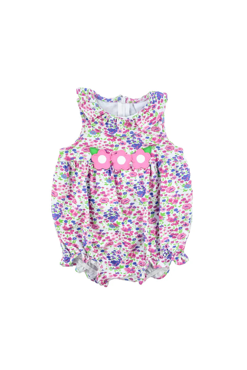 Multicolored Floral Knit Appliqued Romper | Florence Eiseman