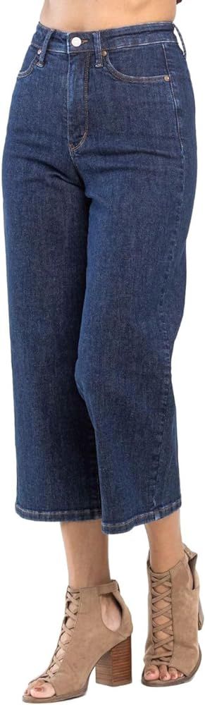 Judy Blue Women's High Rise Tummy Control Classic Crop Wide Leg Jeans | Amazon (US)