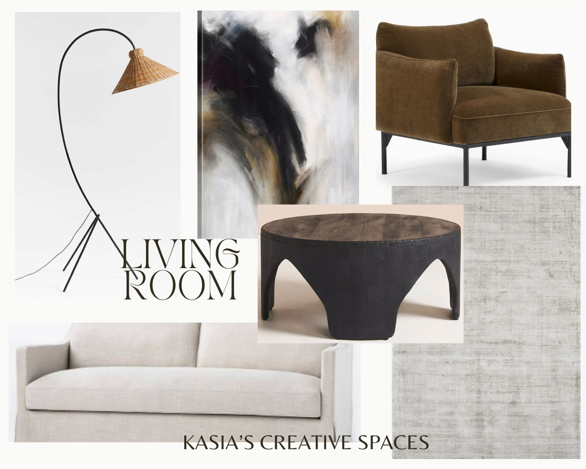 Living room decor recommendation. Upholstered sofa, chair, coffee table, light gray rug, neutral wall art, metal arc floor lamp.

#LTKFind #LTKstyletip #LTKhome