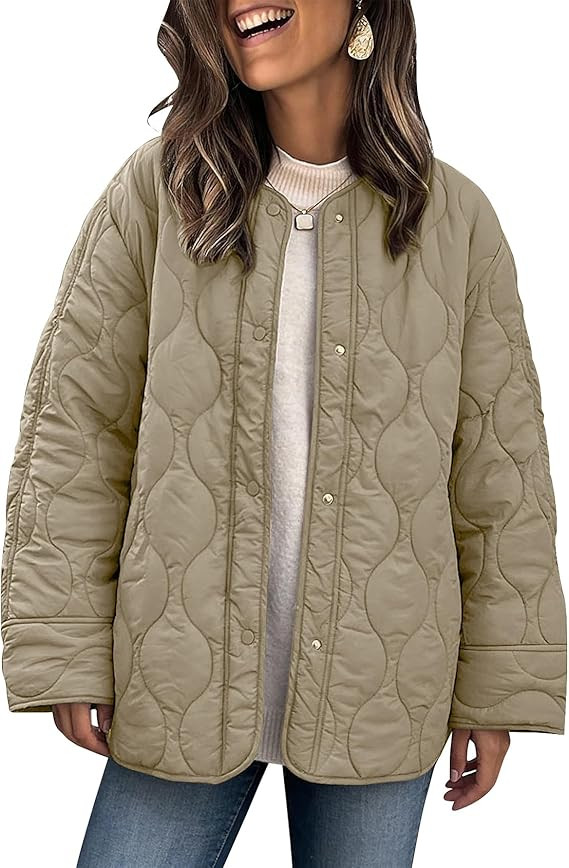 PEHMEA Women's Oversized Lightweight Quilted Jacket Button Down Fall Winter Coats Puffer Padded w... | Amazon (US)