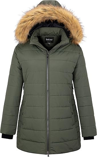 Soularge Women's Plus Size Winter Thicken Puffer Coat with Detachable Hood | Amazon (US)