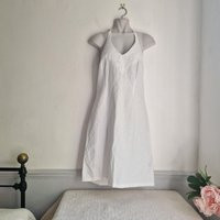 Vintage 90S Halter Neck White Linen Dress With Embroidered Front, A Line Dress, Cute Summer Cottagecore | Etsy (US)