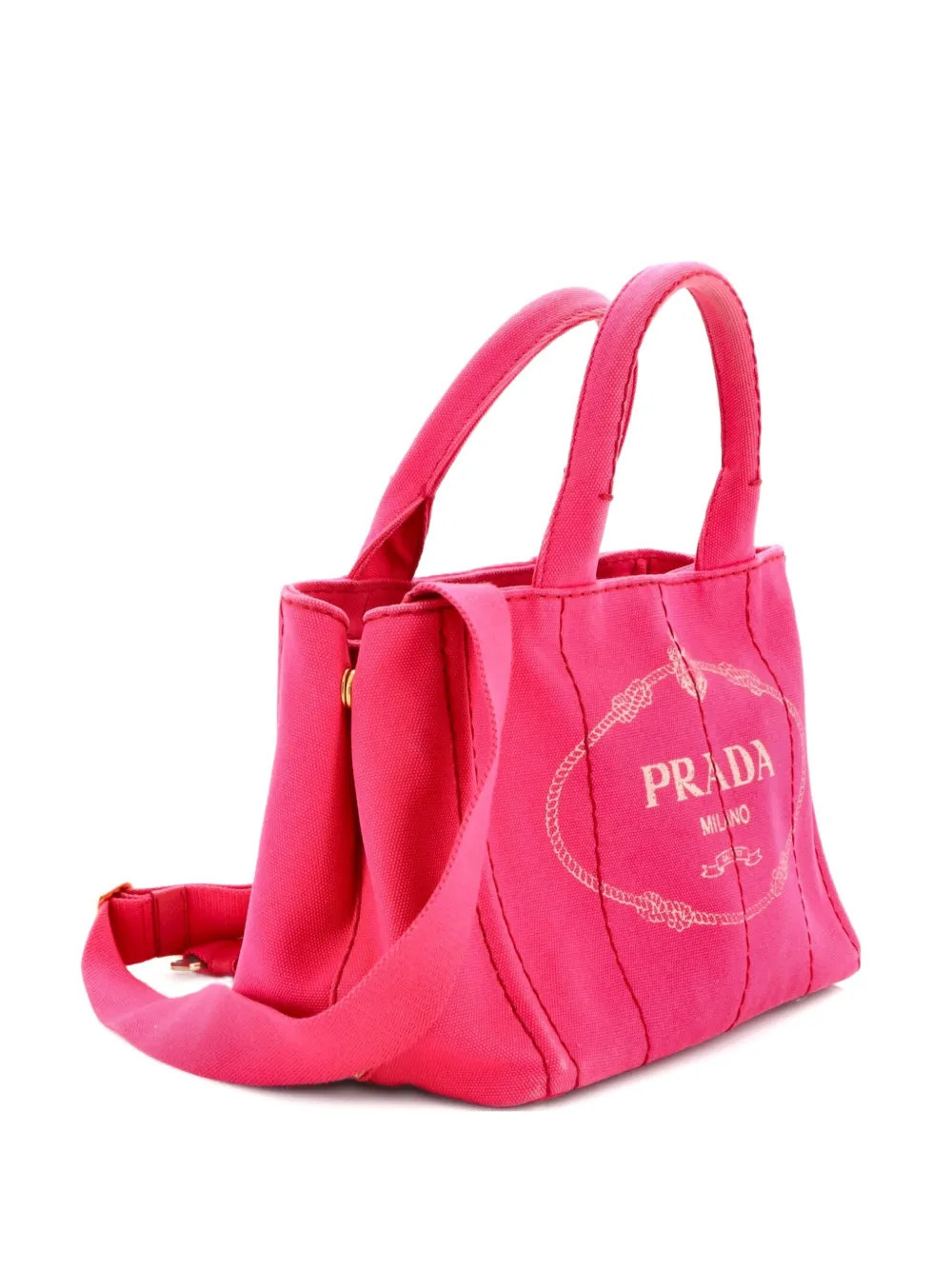 Prada Pre-Owned Canapa Convertible Shopping Canvas Small tote bag - Pink | Farfetch Global