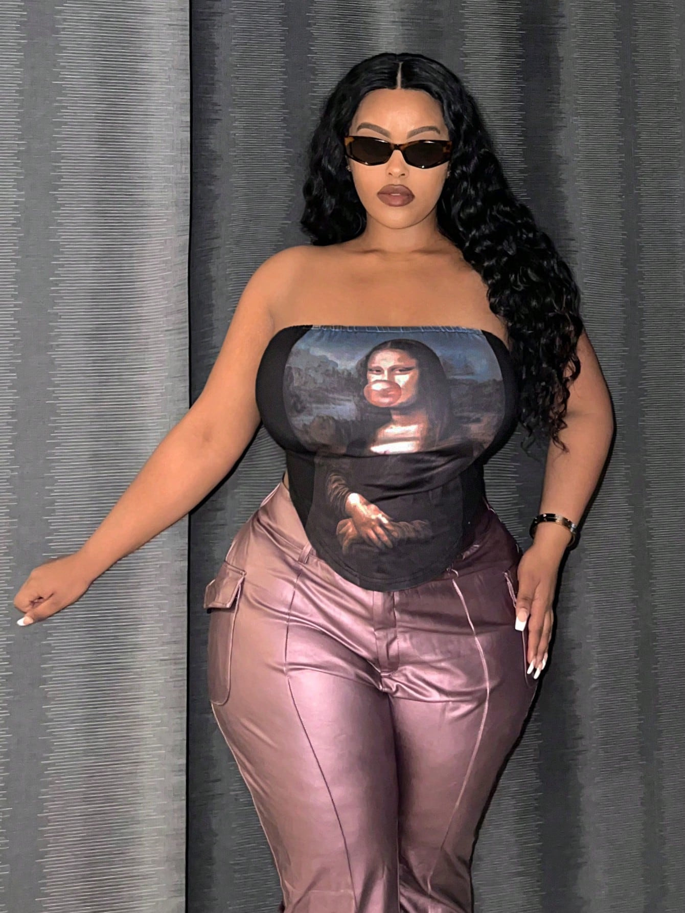 SHEIN Slayr Plus Size Oil Painting Figure Pattern Strapless Top | SHEIN