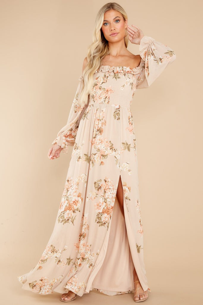 Just Astonished Beige Floral Print Maxi Dress | Red Dress 