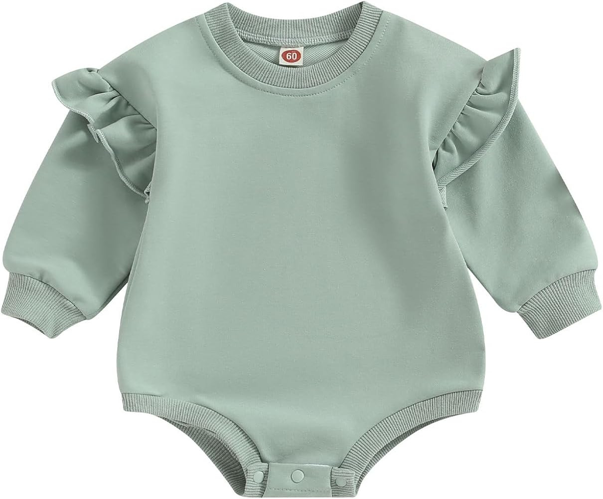 ZAXARRA Infant Toddler Baby Girl Outfits Solid Color Ruffle Long Sleeve One Piece Romper Coming H... | Amazon (US)