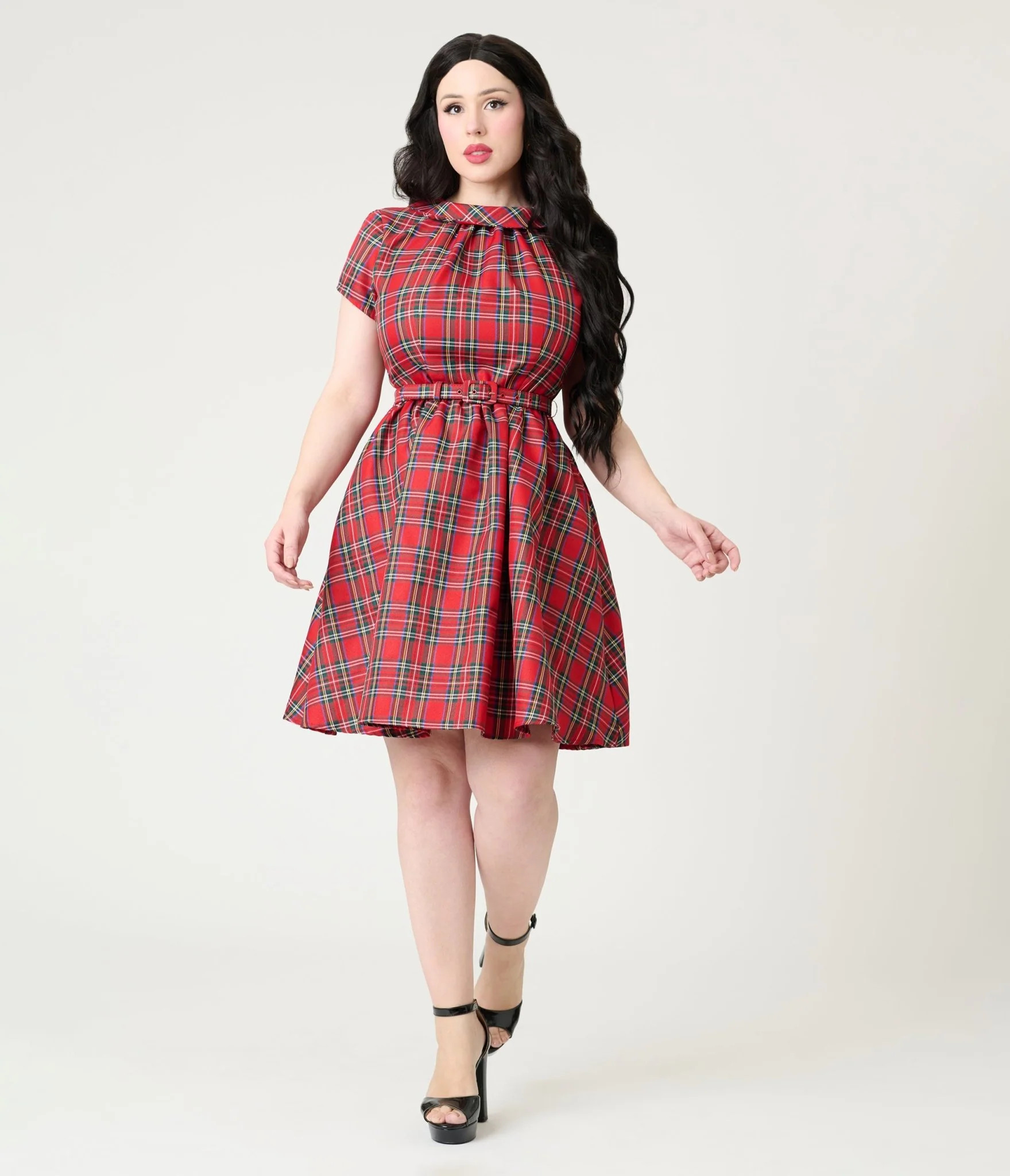 Smak Parlour Red Plaid Flare Dress | UniqueVintage
