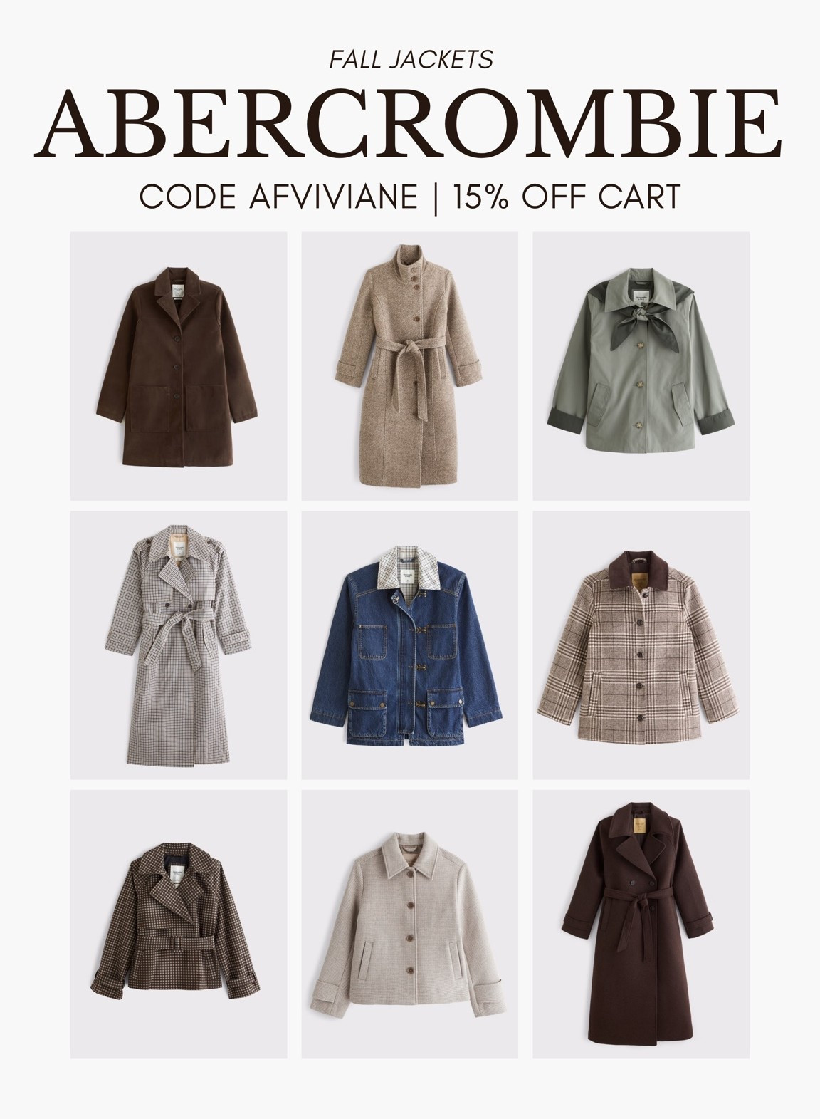 [9/10/26] the cutest fall & winter jackets from @abercrombie | code AFVIVIANE for 15% off! I generally wear size xxs/xs in coats, and petite option if available! 

[Use code AFVIVIANE to get an additional 15% off almost everything in stores and online at checkout from September 10, 2026 to September 14, 2026 in US/CA. Exclusions apply. See details online.]

#LTKPetite #LTKSaleAlert #LTKSeasonal