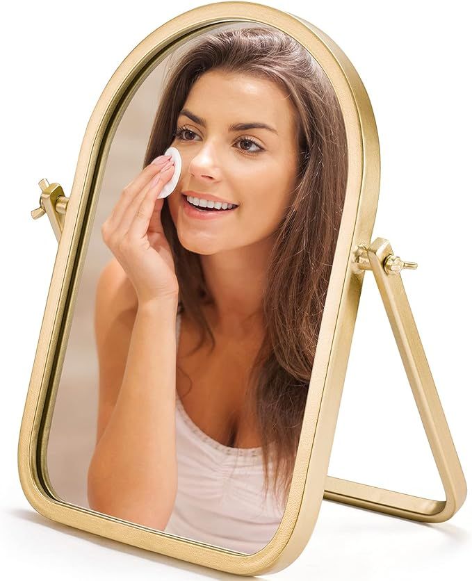 Vanity Makeup Table Mirror - Desk Mirrors 360 Adjustable Rotation,Metal Framed Small Standing Mir... | Amazon (US)
