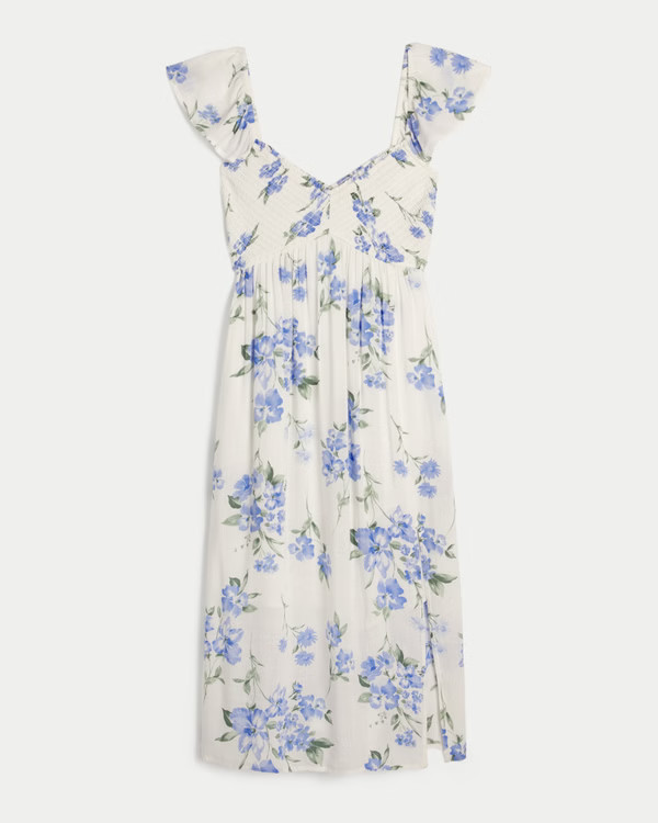Smocked Babydoll Midi Dress | Hollister (US)