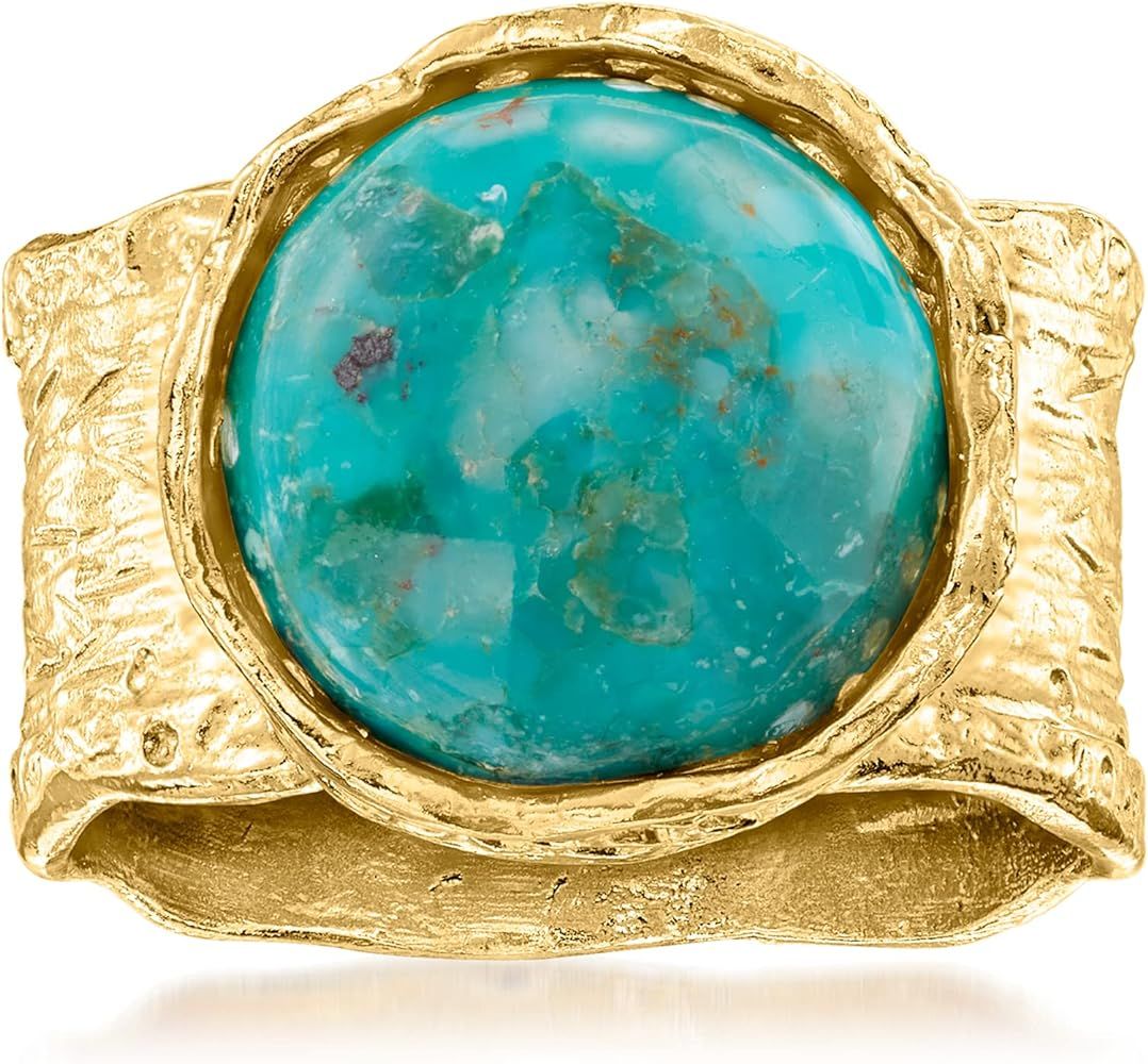 Ross-Simons Turquoise Wide-Band Ring in Textured and Polished 18kt Gold Over Sterling | Amazon (US)