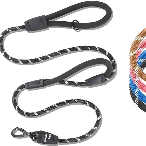 6 Foot Dog Leash, Two Extra Padded Handles, Locking Carabiner Clip, Reflective for Night Visibility, Weatherproof, Heavy Duty Rope Leash, Roam Gear (Black) | Amazon (US)