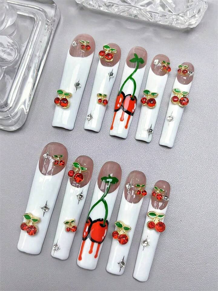 10pcs Handmade Press On Nail Extra Long False Nail BOX INCLUDED Fake Nail Tip Nail Stickers  Blus... | SHEIN