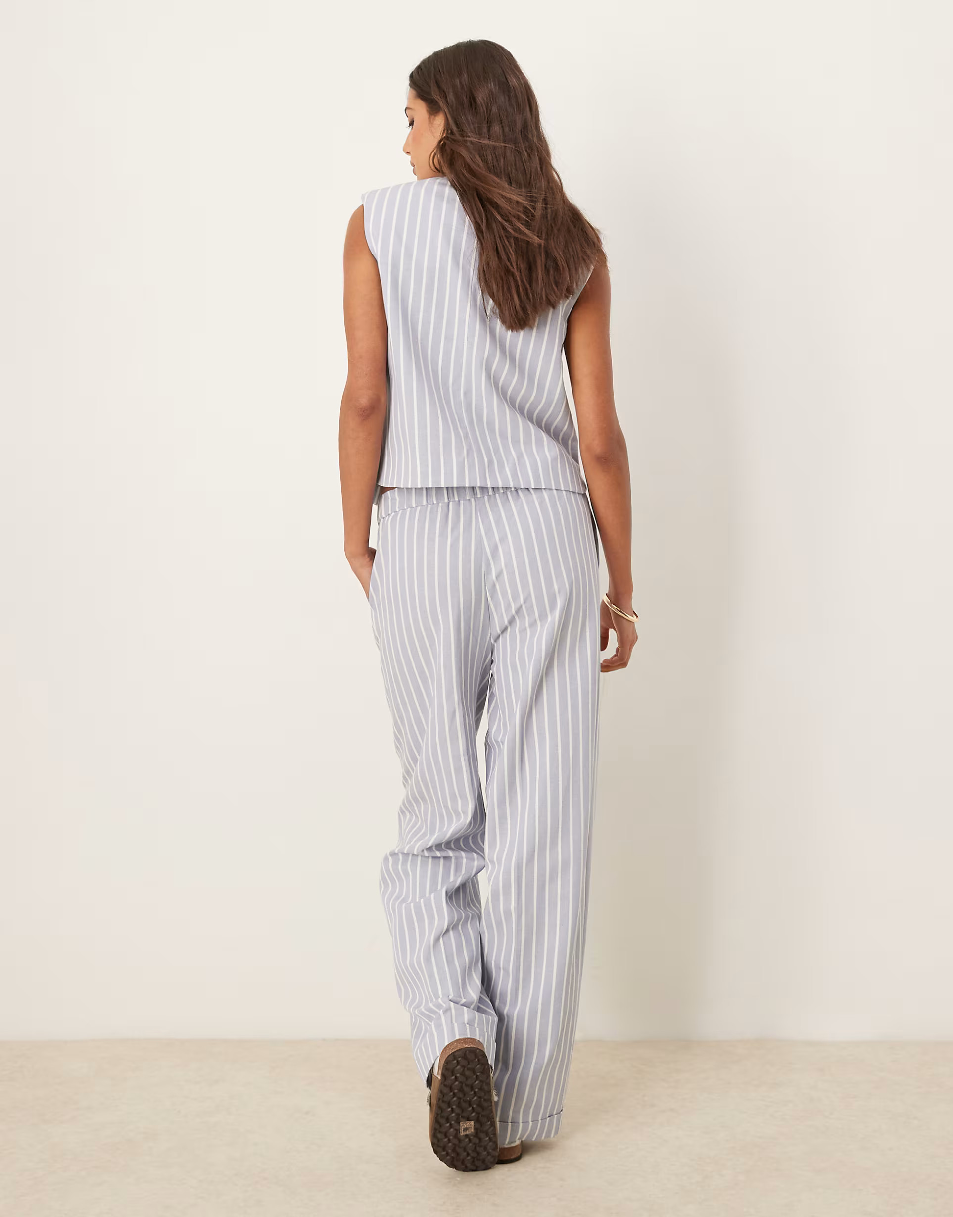 ASOS DESIGN tailored straight leg trousers with linen co-ord in blue and white stripe | ASOS (Global)