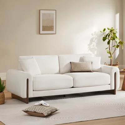 90'' Modern Upholstered Sofa with Solid Wood Legs, Deep Seating Chenille Fabric Couch for Living Room | Wayfair North America