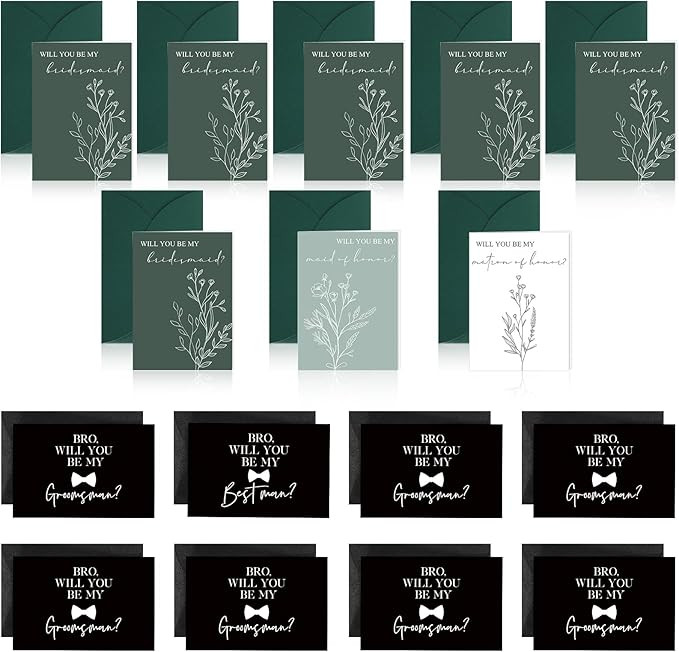 Tatuo 32 Pcs Will You Be My Bridesmaid/Groomsman Cards with Envelopes Watercolor Greenery Floral ... | Amazon (US)