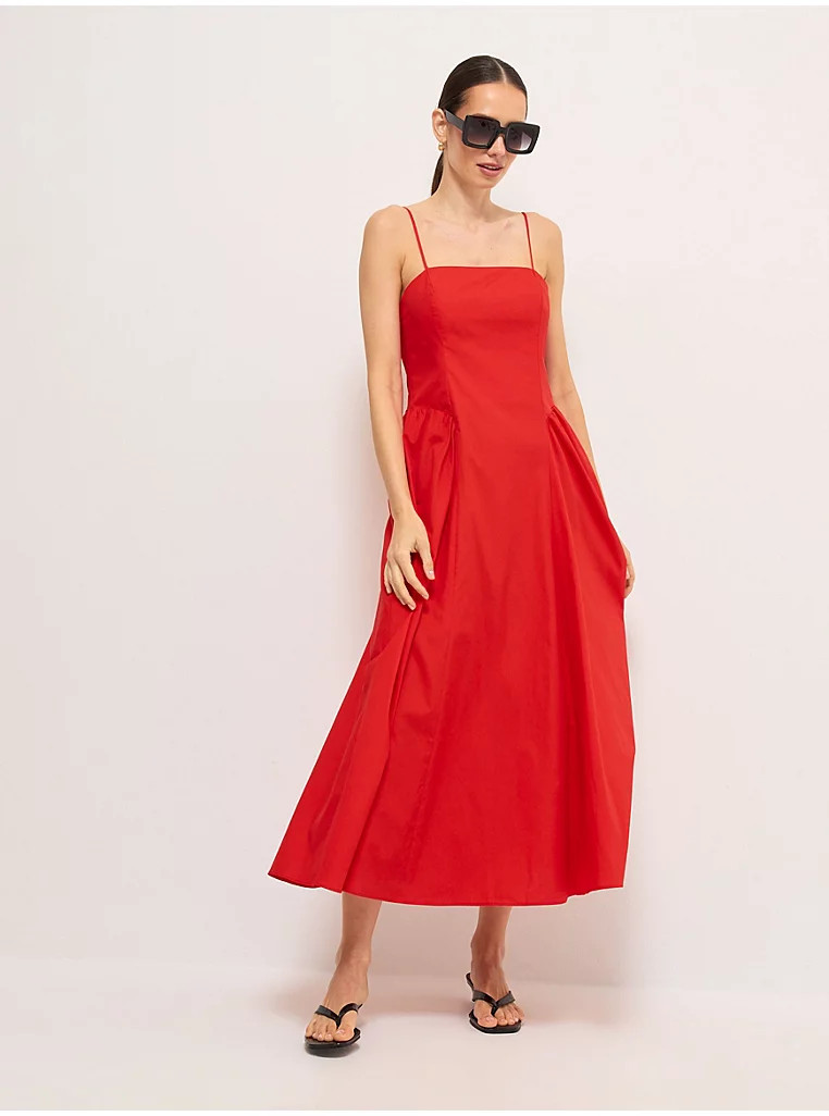 Red Poplin Strappy Midi Dress | George