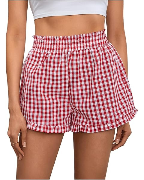 Aoulaydo Boxer Shorts for Women Pajama Gingham Shorts Casual Lounge Sleep Plaid Y2K Beach Bottoms... | Amazon (US)