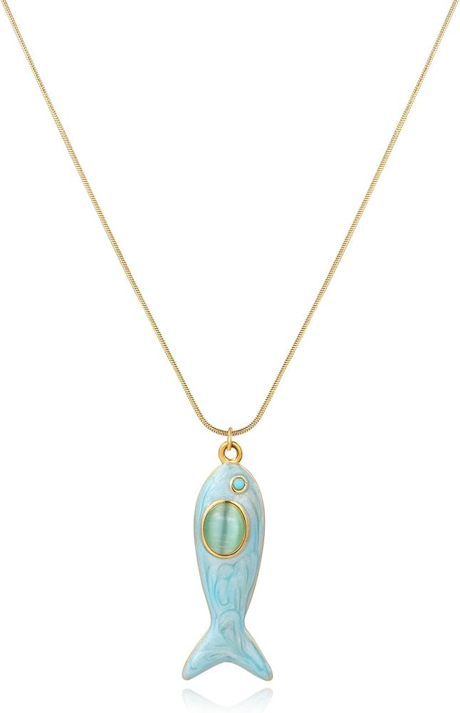 Boho Summer Fish Sea Pendant Charms Necklace For Women,Colored Seashore Ocean Holiday Stainless S... | Amazon (US)