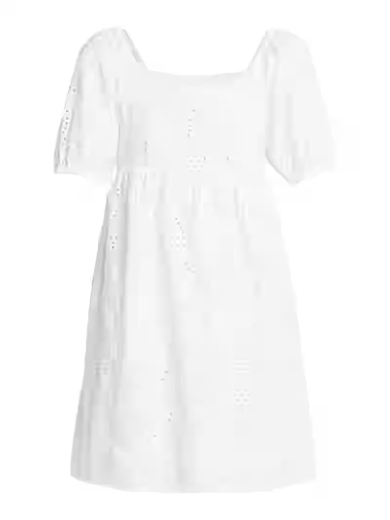 Time and Tru Women's and Women's Plus Eyelet Mini Dress with Puff Sleeves, Sizes XS-4X | Walmart (US)