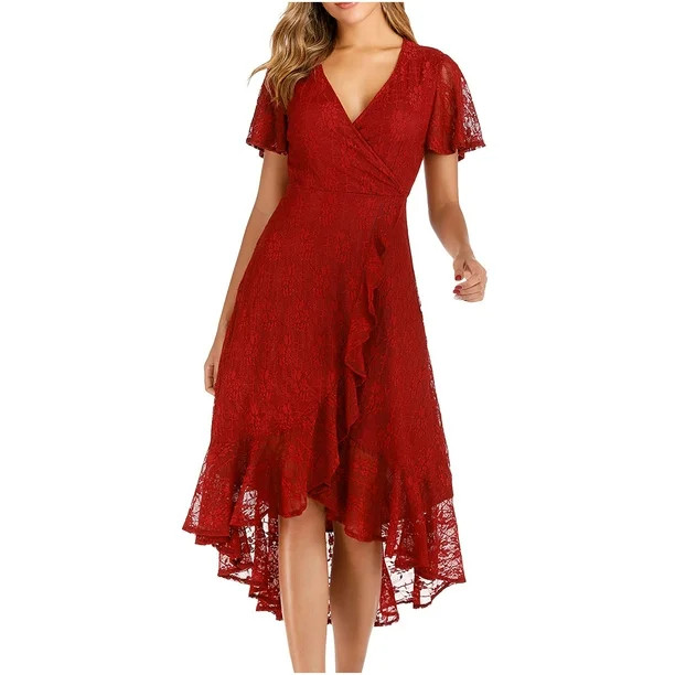 Women's Elegant Floral Lace Cocktail Dresses V Neck Summer Short Sleeve Swing Wedding Guest Party... | Walmart (US)