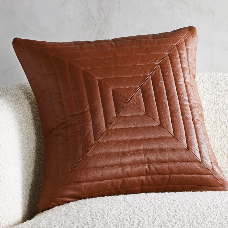 20" Odette Saddle Leather Modern Throw Pillow with Down-Alternative Insert | CB2 | CB2