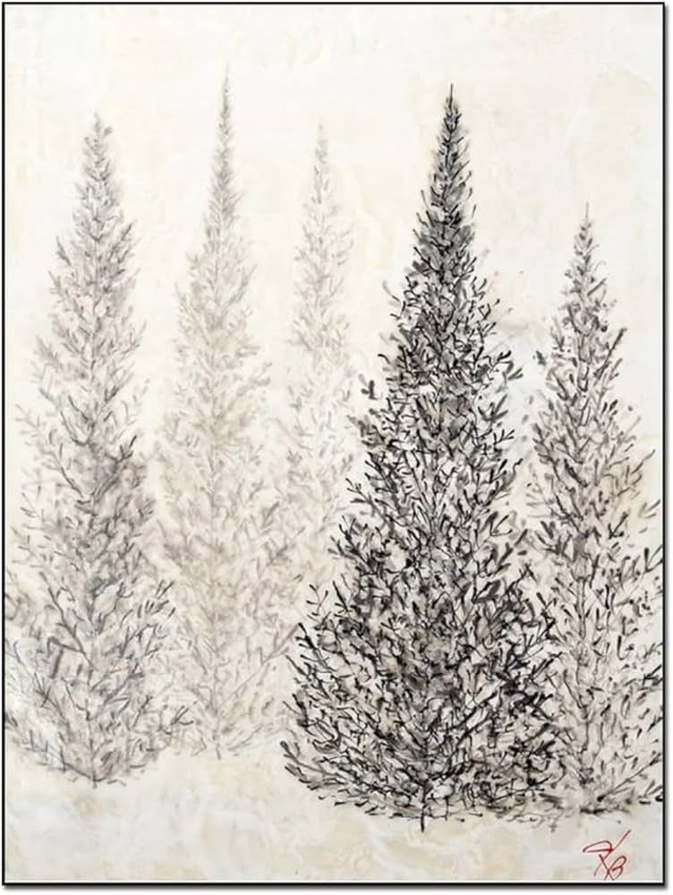 Posters Watercolor Pine Tree Painting Black And White Plant Wall Art Christmas Tree Decoration Ca... | Amazon (US)